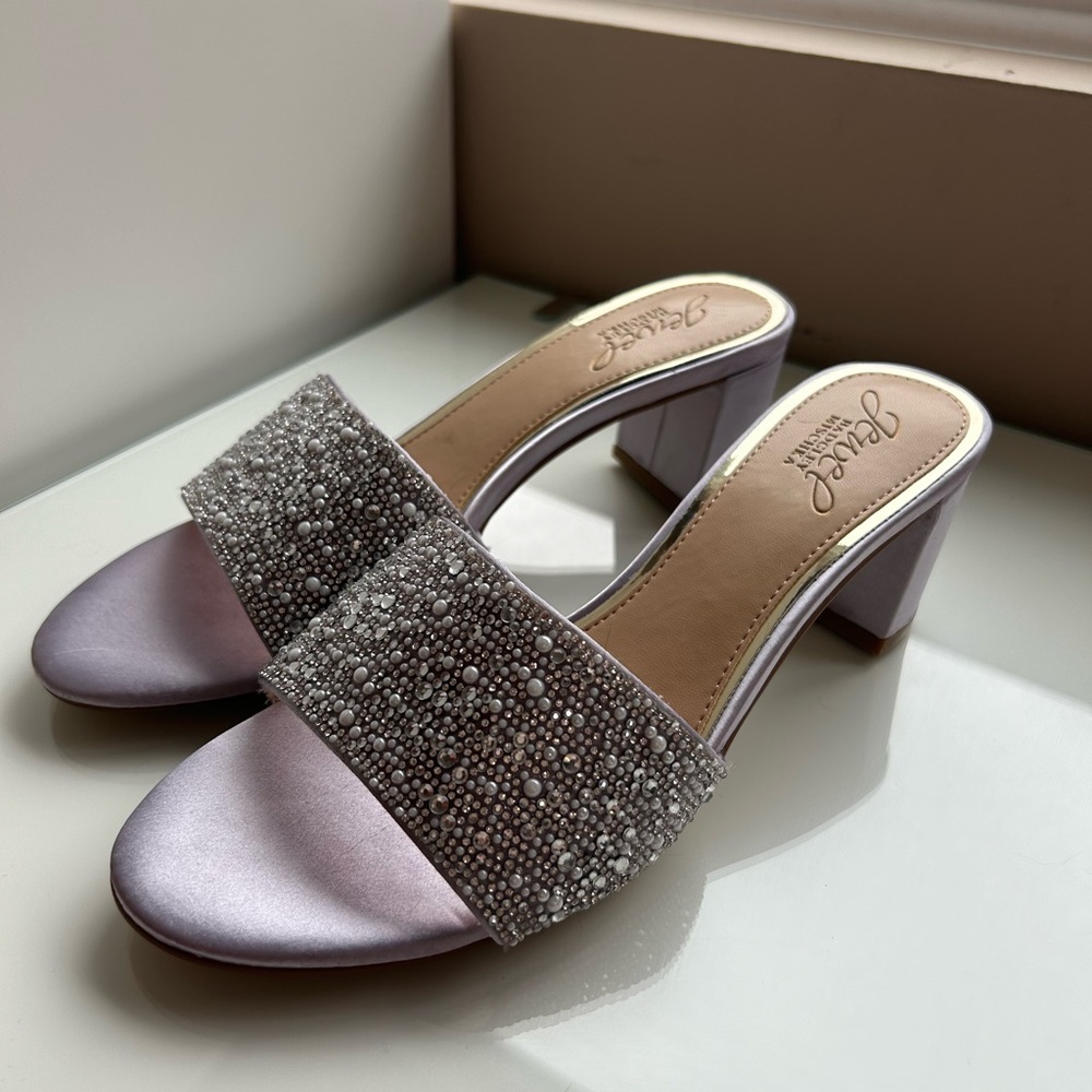 Jewel Badgley Mischka Purple Block Heel Open Toe Mule